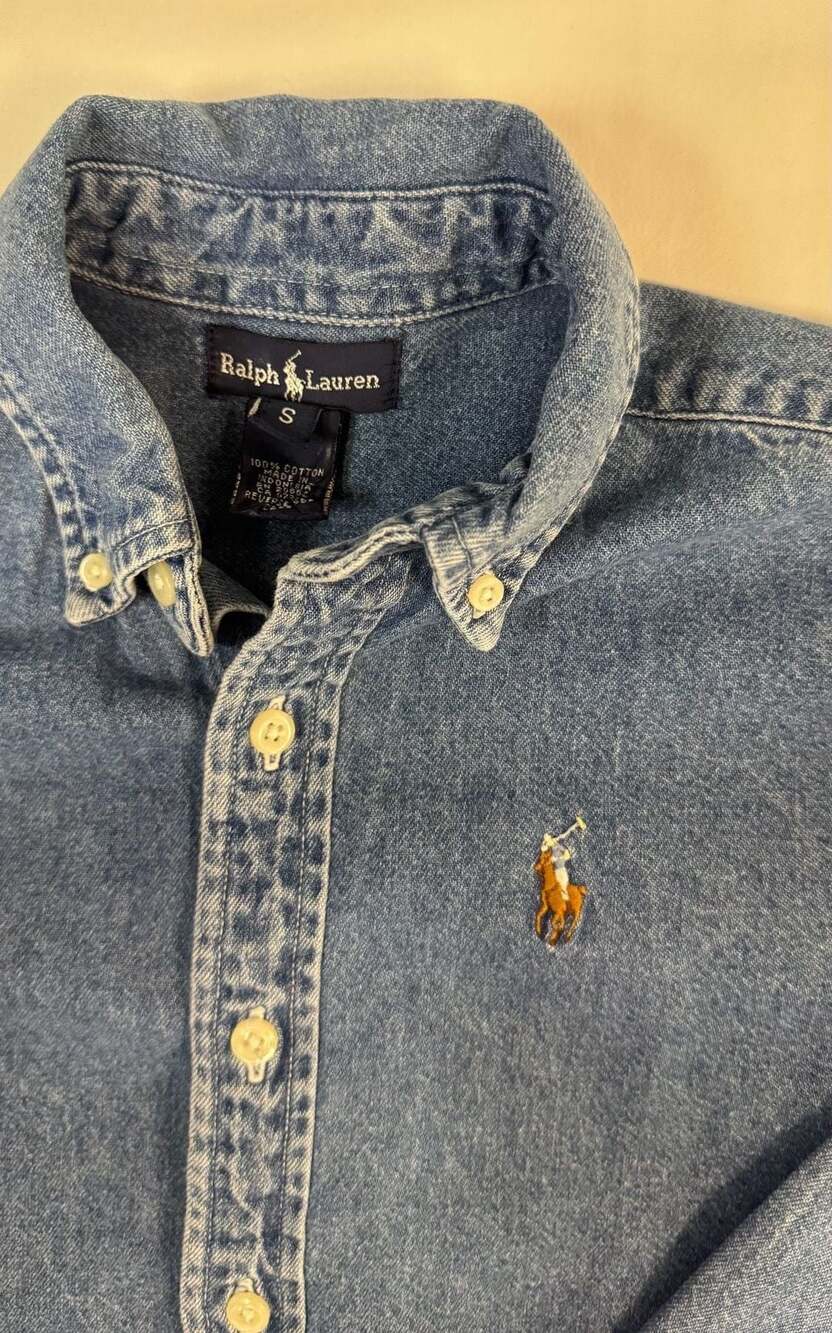 Vintage 90s Ralph Lauren Denim Button Down Shirt kids Size S - Picture 2 of 4